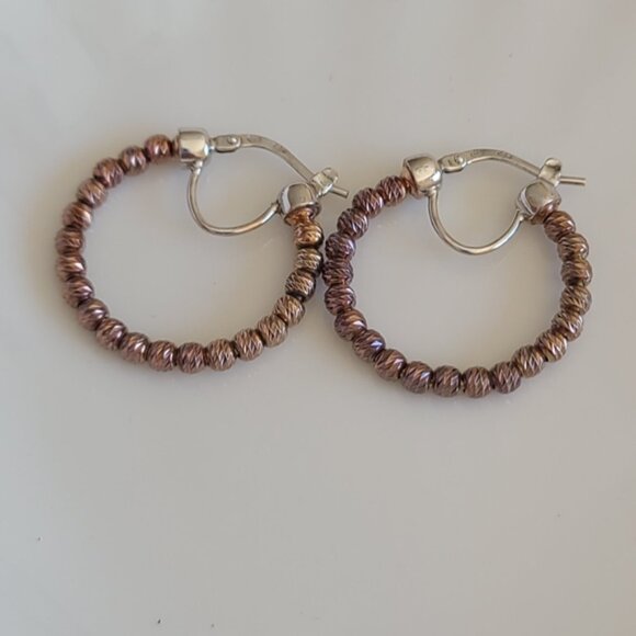 Vintage Sterling Silver Dazzling Bronze Boho Western Beaded Round Hoop Earrings - Picture 3 of 7